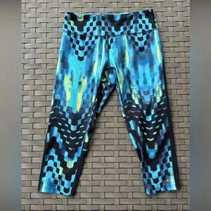ASICS Women’s Printed Tight Athletic Capris Teal‎ Blue Black Size Small
